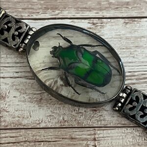 Vintage Green Beetle Silver Bracelet